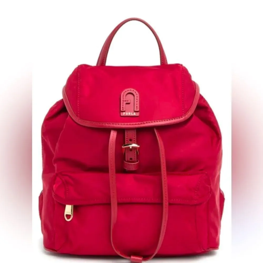 Furla Calipso Nylon Drawstring Backpack In Cabernet NWT & Dust Bag